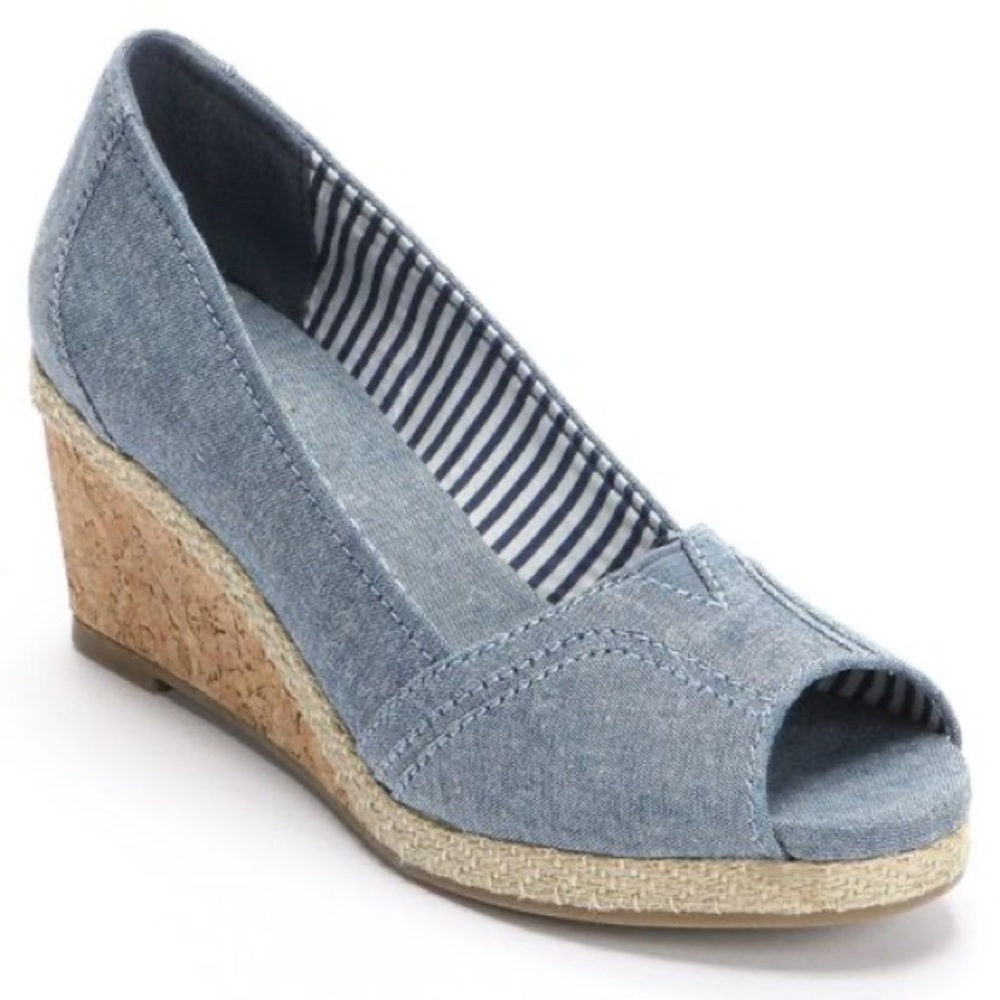 Sonoma Blue Jenny Chambray Peep Toe Denim Wedges